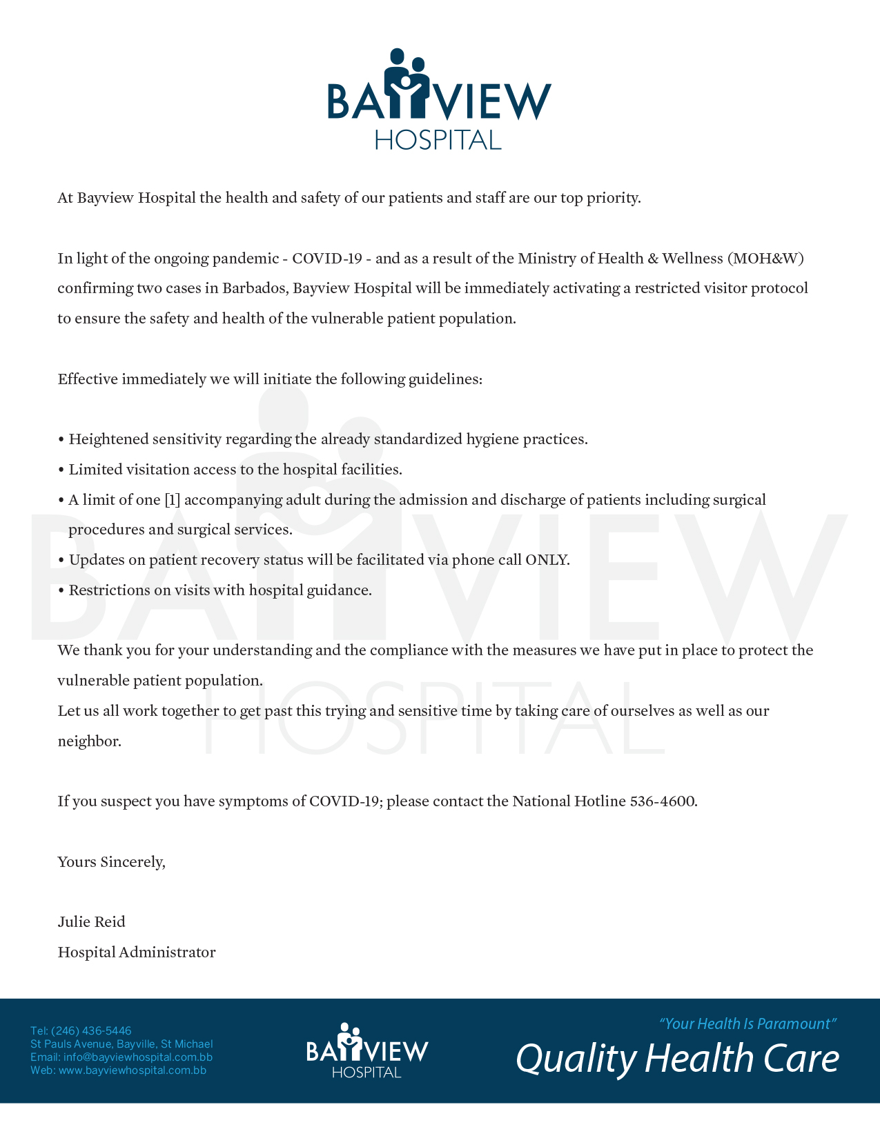 Bayview Memo from Hospital Administrator